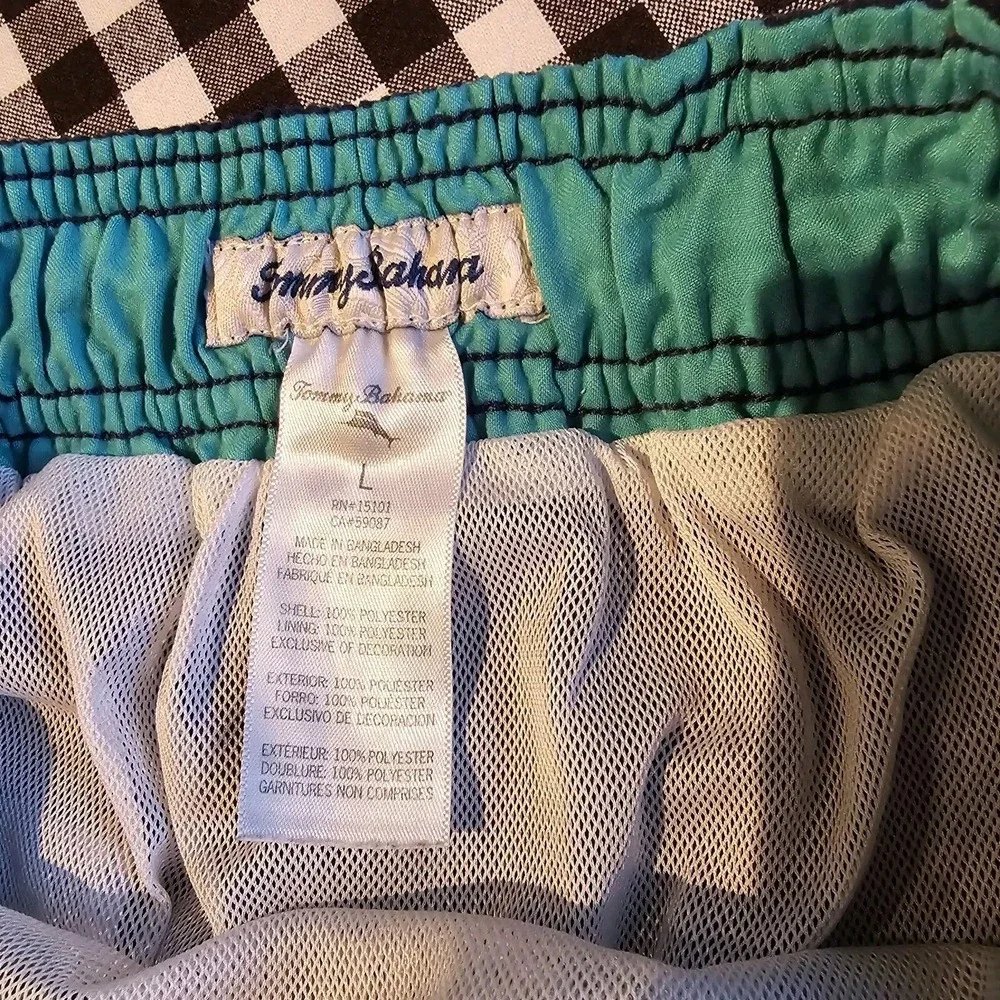 Tommy Bahama Board Shorts Boys LG Swim Trunks Mesh Liner Teals Navy Stripe Beach